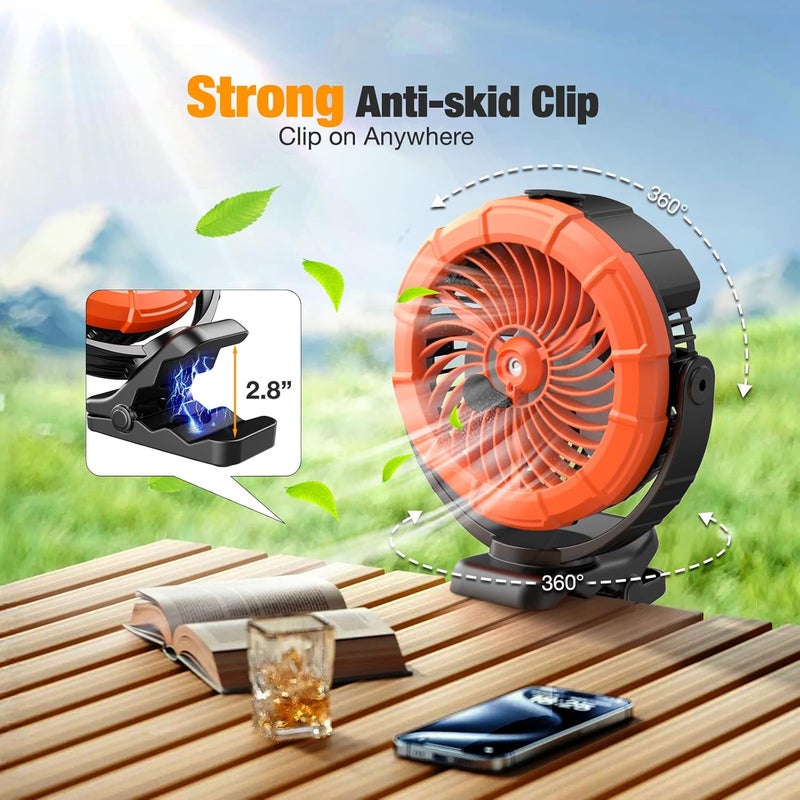 Ausic Portable Misting Clip on Fan, Golf Cart Fans, Max 45H Runtime, 100ml Camping Stroller Fan with LED, 360° Rotate Cooling Spray, Outdoor Rechargeable Battery Fans for Travel/Home/Beach - Image 4
